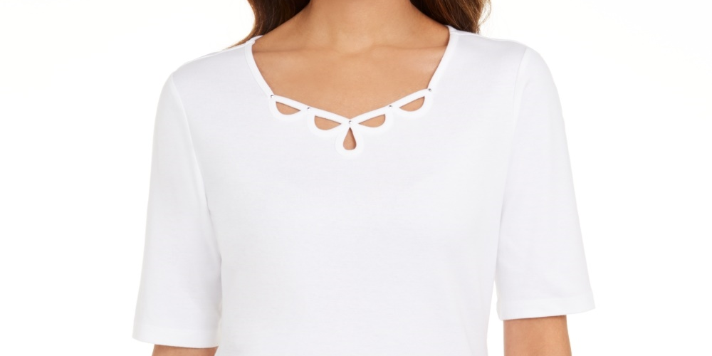 Karen Scott Women's Cotton Keyhole Top White Size X-Small