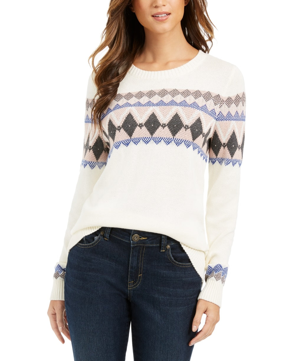 Charter Club Women's Printed Sweater White Size -PS/M
