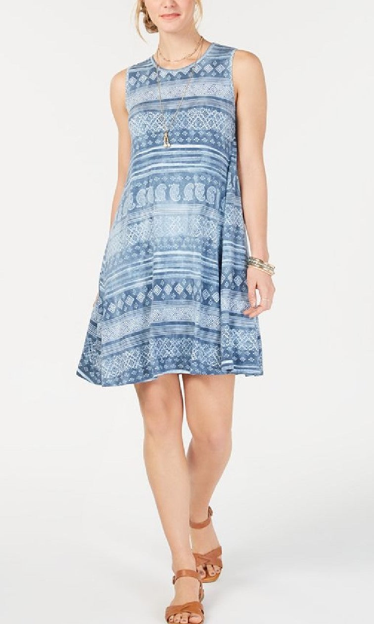 Style & Co Women's Sleeveless Swing Dress Blue Size Small