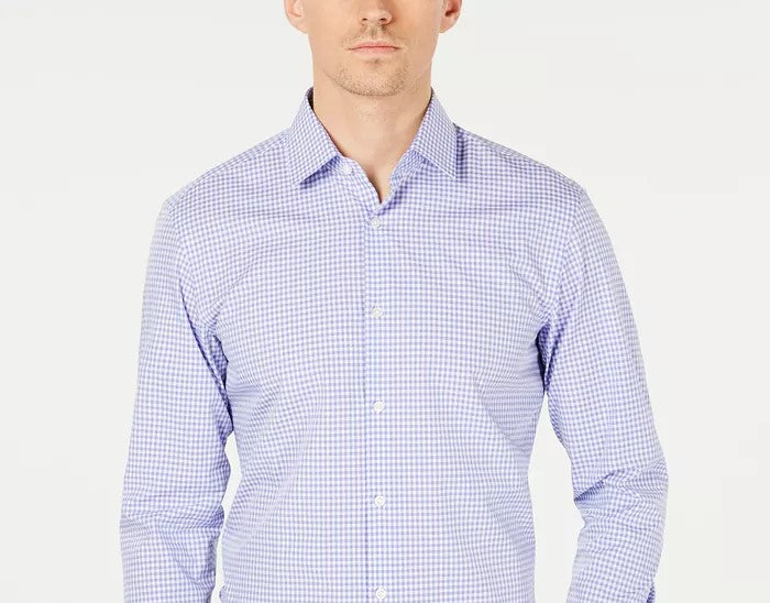 Hugo Boss Men's Slim-Fit Purple/Blue Gingham Dress Shirt Purple Size 14.x32-33