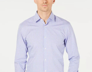 Hugo Boss Men's Slim-Fit Purple/Blue Gingham Dress Shirt Purple Size 14.x32-33