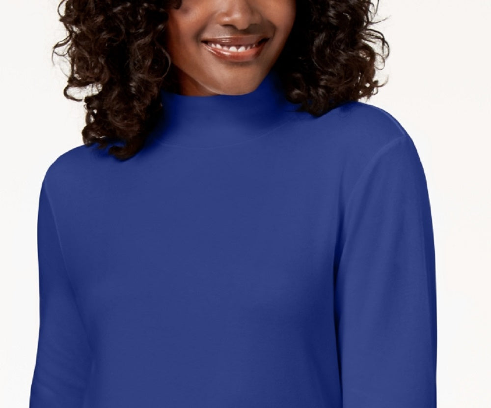 Karen Scott Women's Cotton Mock-Neck Top Blue Size Medium