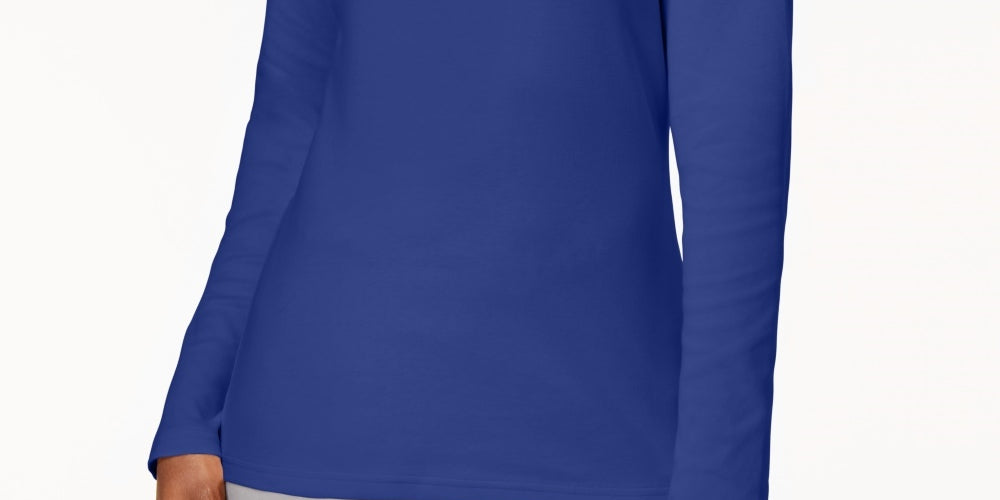 Karen Scott Women's Cotton Mock-Neck Top Blue Size Medium