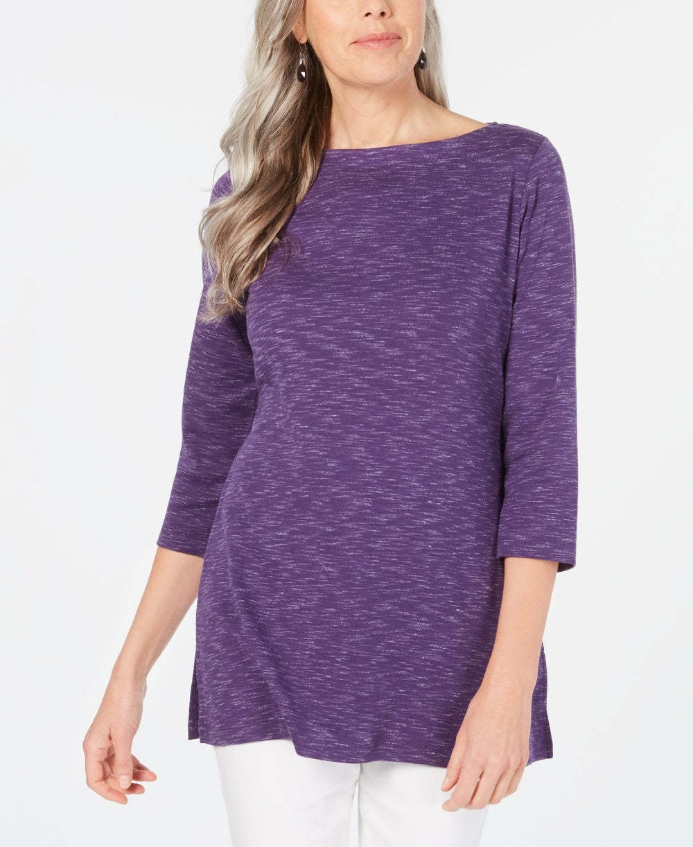 Karen Scott Women's Boat-Neck Space-Dyed Top Purple Size XX-Large