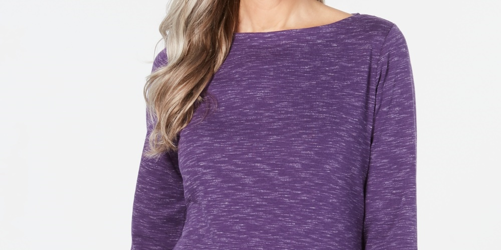 Karen Scott Women's Boat-Neck Space-Dyed Top Purple Size XX-Large