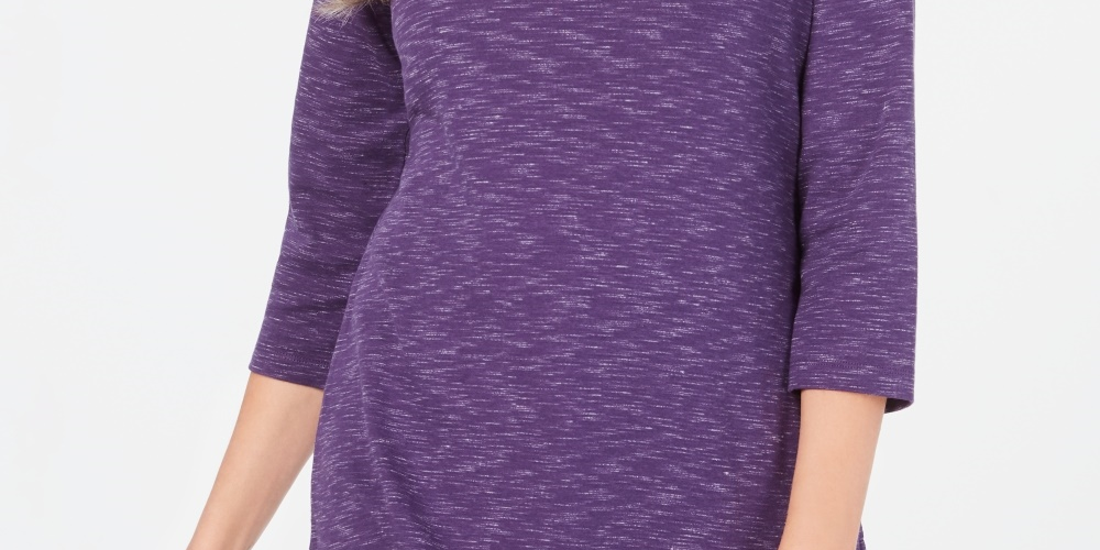Karen Scott Women's Boat-Neck Space-Dyed Top Purple Size XX-Large