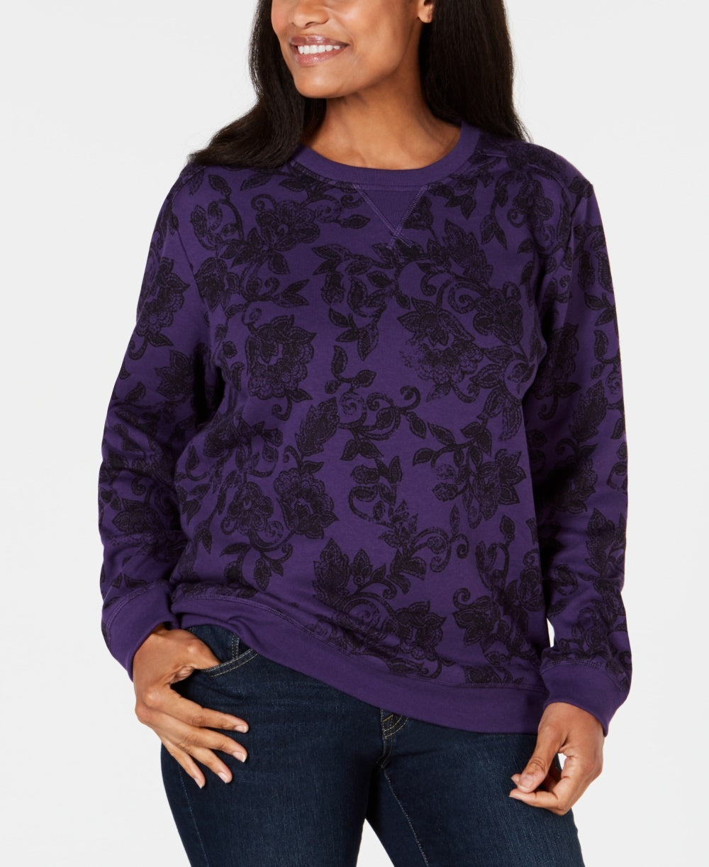 Karen Scott Women's Sport Printed Fleece Sweatshirt Purple Size X-Small