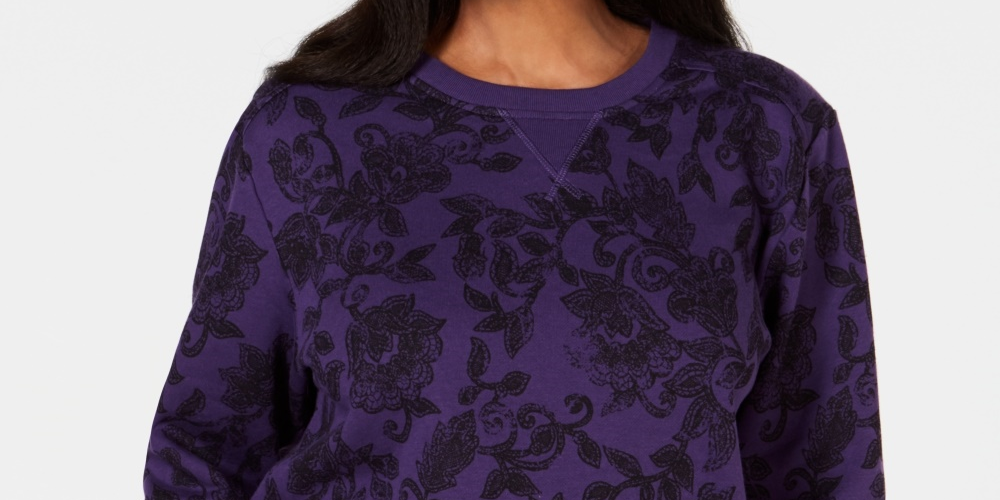 Karen Scott Women's Sport Printed Fleece Sweatshirt Purple Size X-Small