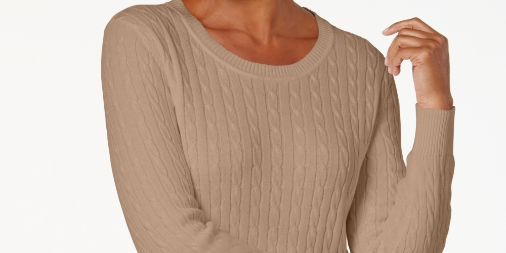 Karen Scott Women's Cotton Cable Knit Sweater Brown Size Petite X-Large