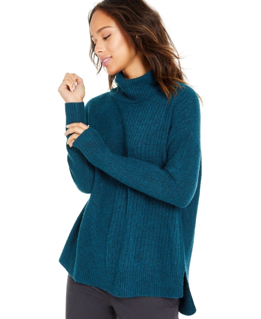 Style & Co Women's Petite Ribbed Turtleneck Sweater Blue PP