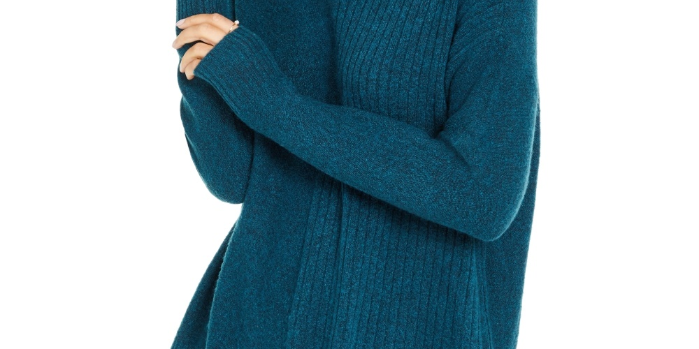 Style & Co Women's Petite Ribbed Turtleneck Sweater Blue PP