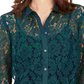 Charter Club Women's Lace Button-Down Top  Green Size X-Small