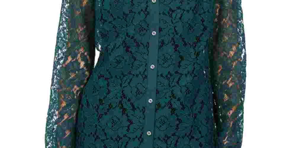 Charter Club Women's Lace Button-Down Top  Green Size X-Small