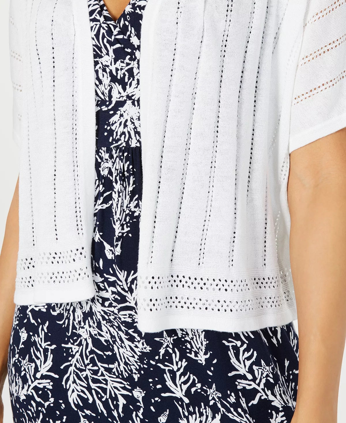 Charter Club Women's Petite Pointelle Open-Front Cardigan Blue -PL