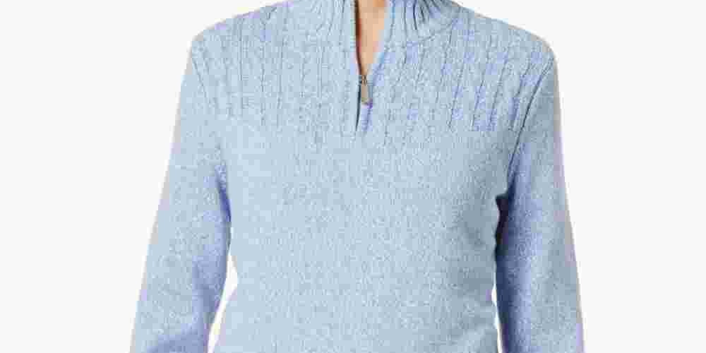 Karen Scott Women's Cotton Half Zip Sweater Blue Size Petite Small