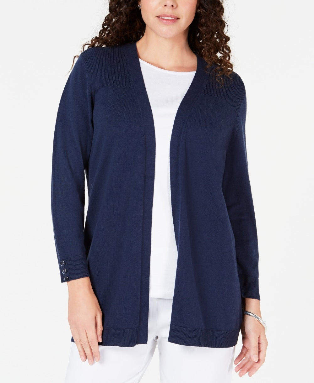 Karen Scott Women's Petite Open-Front Cardigan Navy Size Small