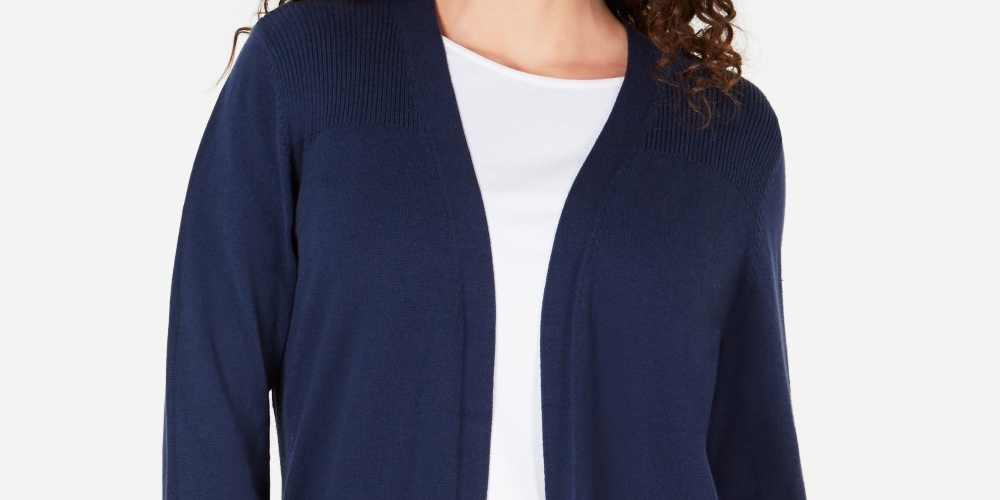 Karen Scott Women's Petite Open-Front Cardigan Navy Size Small