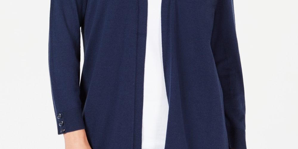 Karen Scott Women's Petite Open-Front Cardigan Navy Size Small