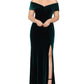 Xscape Women's Plus Size Off The Shoulder Velvet Gown Green Size Small