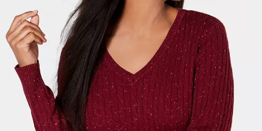 Karen Scott Women's Cable Knit V Neck Sweater Red Size PS