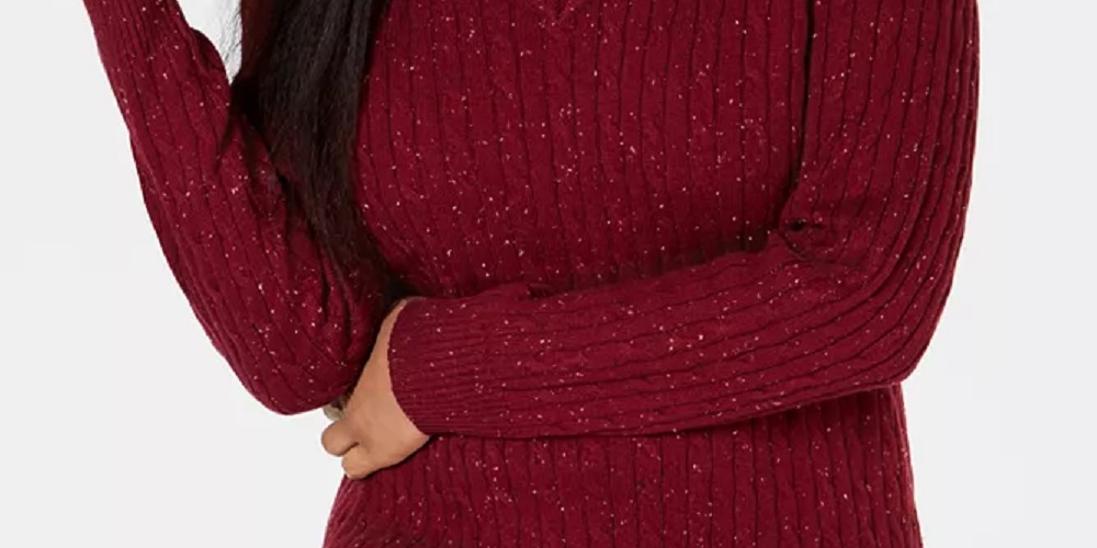 Karen Scott Women's Cable Knit V Neck Sweater Red Size PS