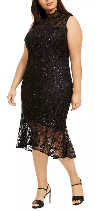 Calvin Klein Women's Plus Size Mock Neck Lace Dress Black Size 14