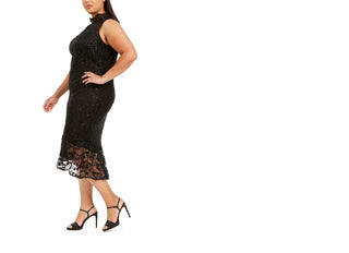 Calvin Klein Women's Plus Size Mock Neck Lace Dress Black Size 14