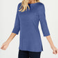Karen Scott Women's Cotton Boat Neck 3/4 Sleeve Sweater Blue Size Small