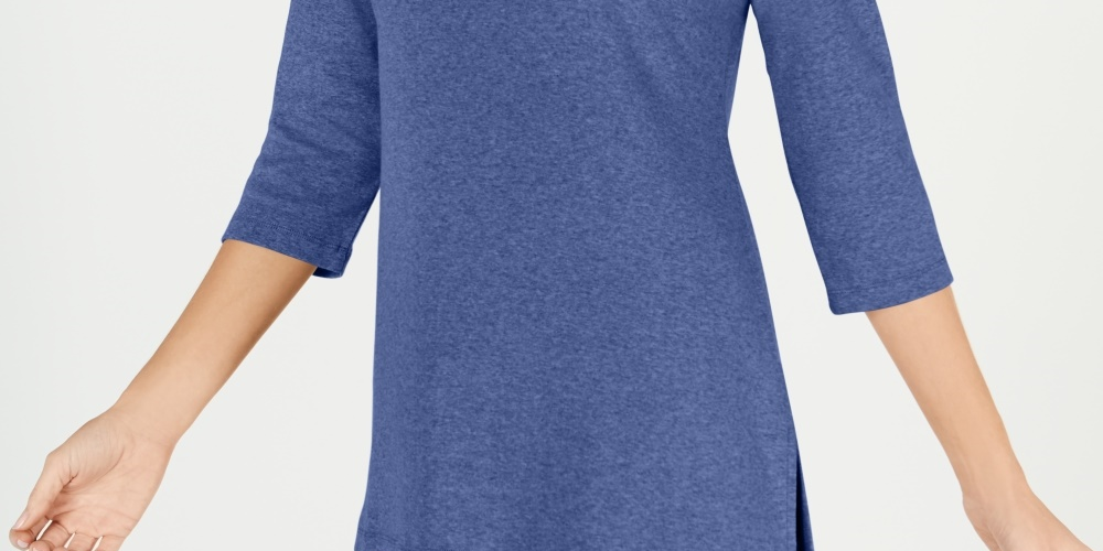 Karen Scott Women's Cotton Boat Neck 3/4 Sleeve Sweater Blue Size Small