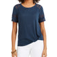 Style & Co Women's Lace Inset Top Blue Size Small