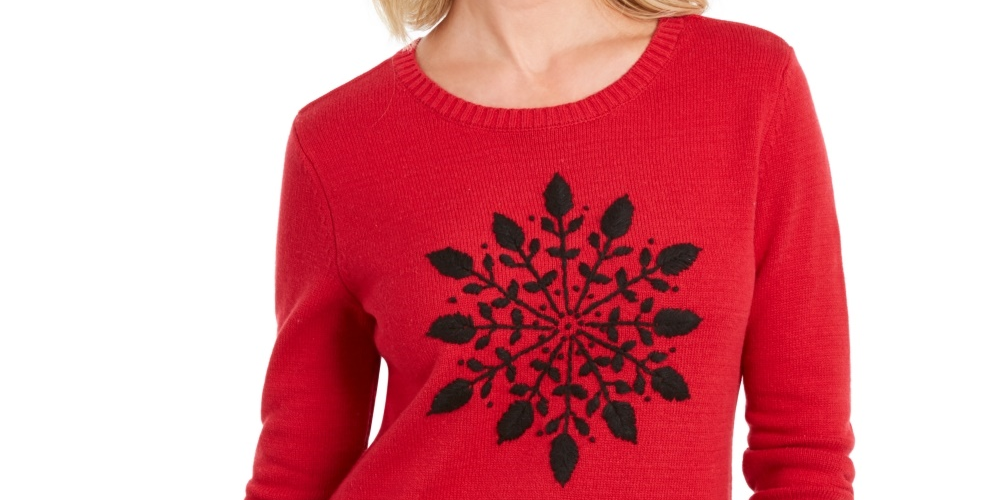 Karen Scott Women's Snowflake Applique Sweater Bright Red Size X-Small