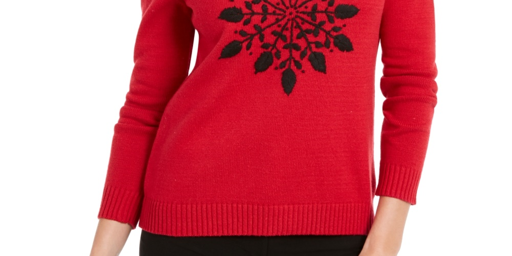 Karen Scott Women's Snowflake Applique Sweater Bright Red Size X-Small