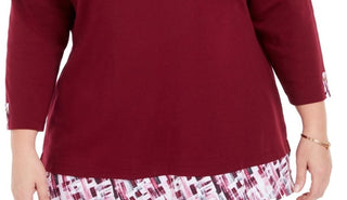 Karen Scott Women's Plus Plaid Trim Top Red Size 0X
