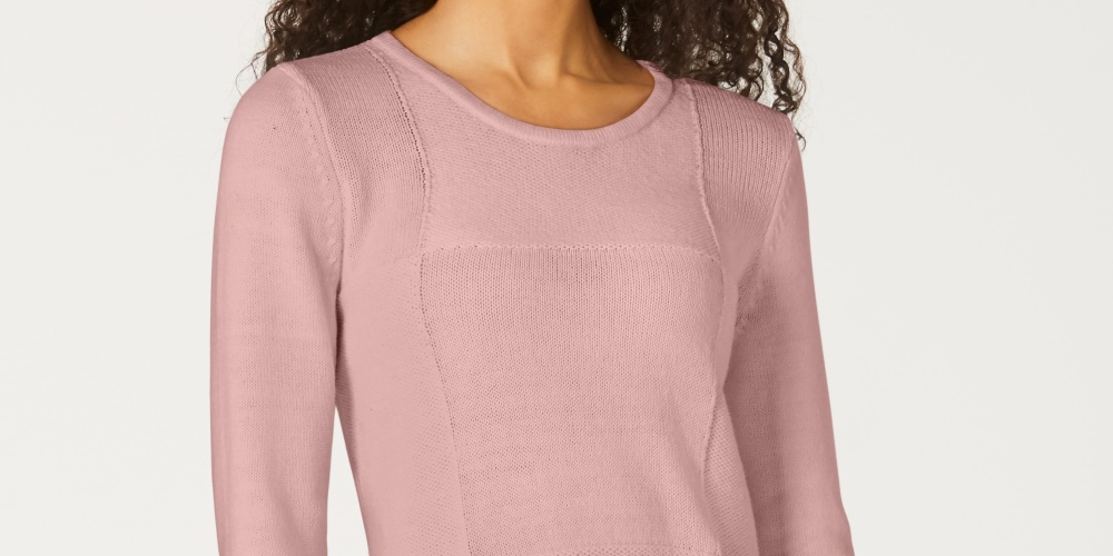 Karen Scott Women's Patchwork-Stitch Pullover Sweater Pink Size XX Large