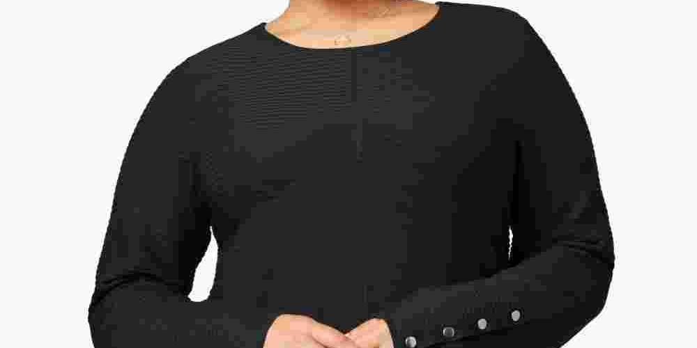 Alfani Women's Plus Size Ribbed Knit Tunic Sw Deep Black Size 2X