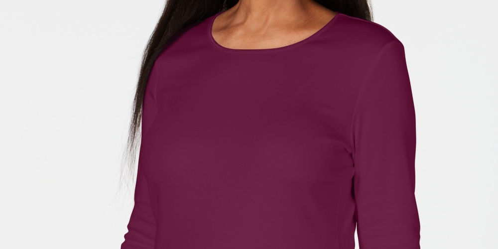 Karen Scott Women's Satin-Trim Scoop-Neck Top Red Size Medium