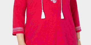Charter Club Women's Plus Size Cotton Embroidered Peasant Top Pink Size 3X