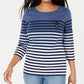 Karen Scott Women's Striped 3/4 Sleeve Top Blue Size Medium