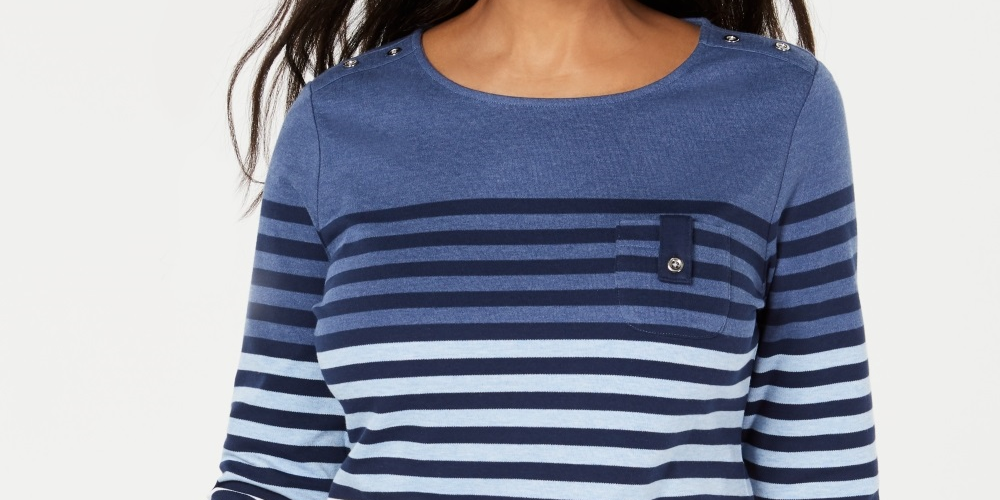 Karen Scott Women's Striped 3/4 Sleeve Top Blue Size Medium