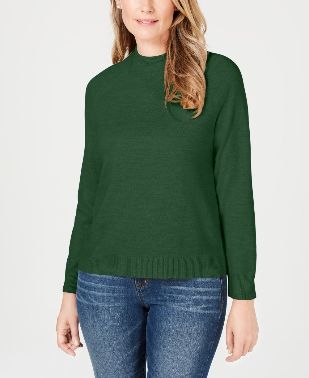 Karen Scott Women's Zip Back Mock Neck Sweater Green Size Large