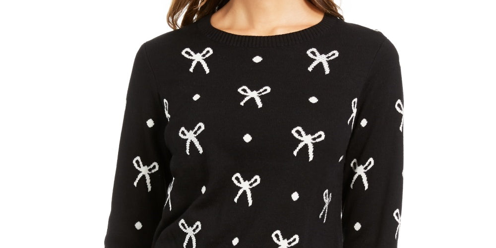 Charter Club Women's Reese Beaded Bow Dotted Sweater Black Size Small
