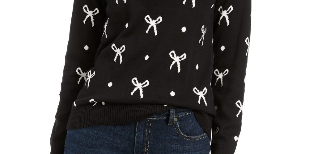 Charter Club Women's Reese Beaded Bow Dotted Sweater Black Size Small