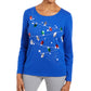 Karen Scott Women's Embellished Cotton Top Blue Size X-Large