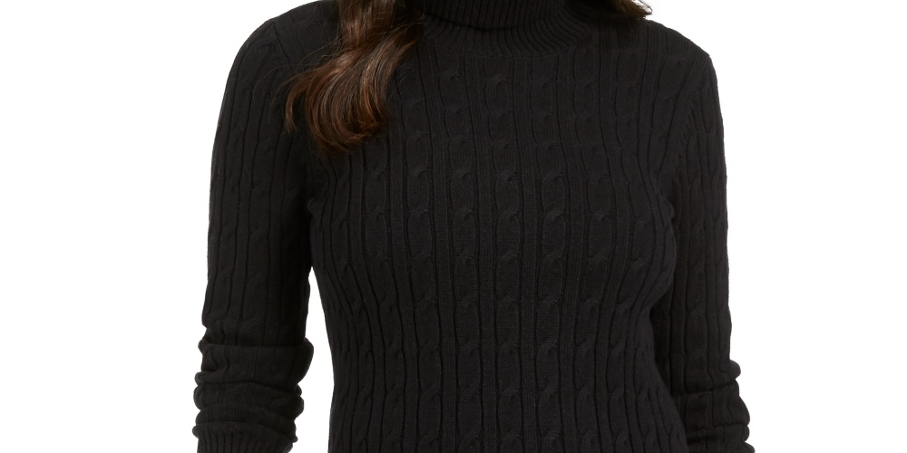 Charter Club Women's Cable Turtleneck Sweater  Black Size X-Large