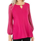 JM Collection Women's Puff Sleeve Top Pink Size Medium