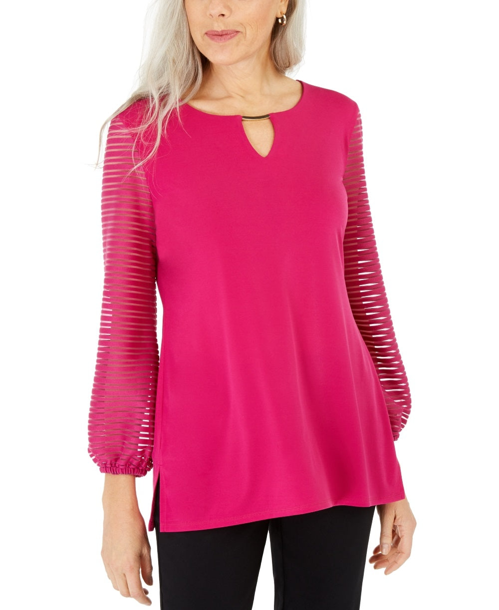 JM Collection Women's Puff Sleeve Top Pink Size Medium