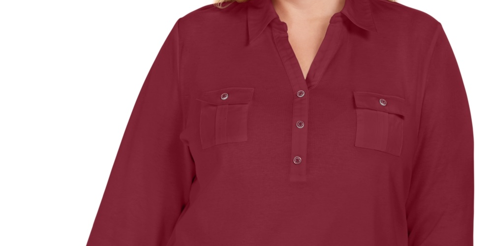 Karen Scott Women's Plus Size Cotton 3/4 Sleeve Polo Top Red Size 0X