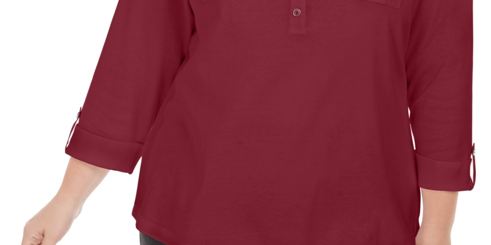 Karen Scott Women's Plus Size Cotton 3/4 Sleeve Polo Top Red Size 0X