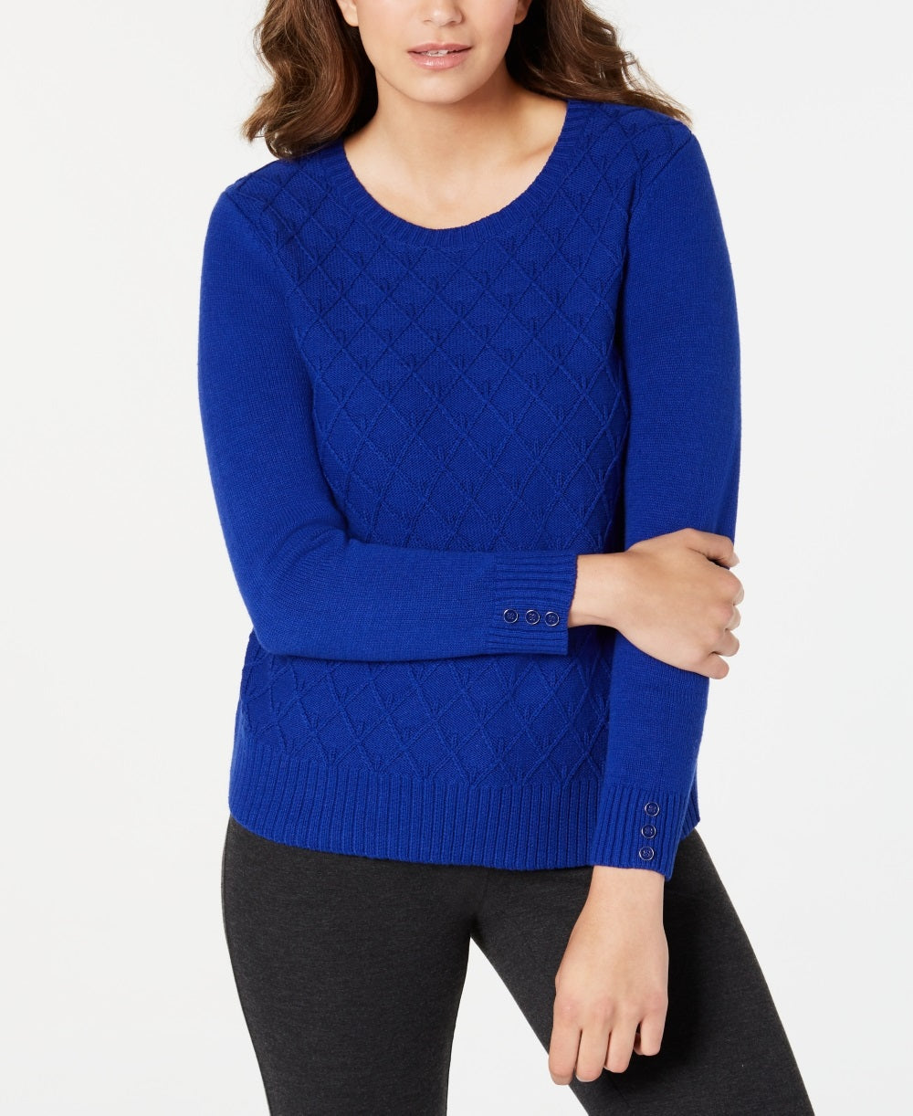 Karen Scott Women's Diamond Cable Knit Sweater Blue Size X-Large
