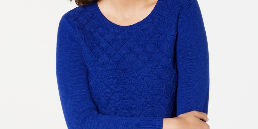 Karen Scott Women's Diamond Cable Knit Sweater Blue Size X-Large